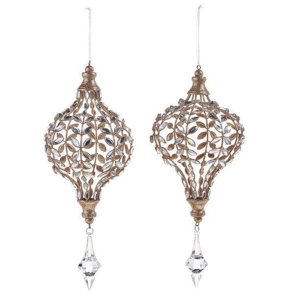 Ornamento Jeweled Drop Ornament 14"-Champagne