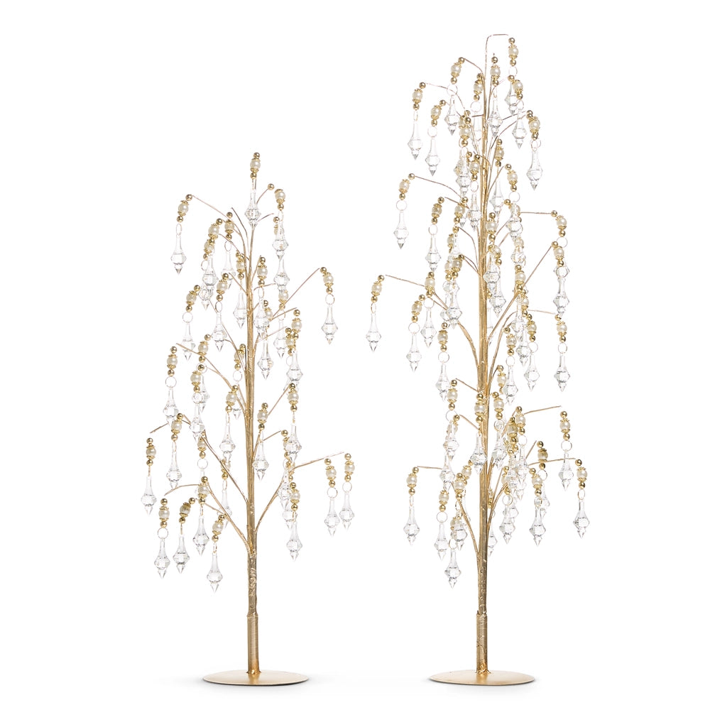 Crystal and Gold Bead Dripping Trees 28"-Set 2