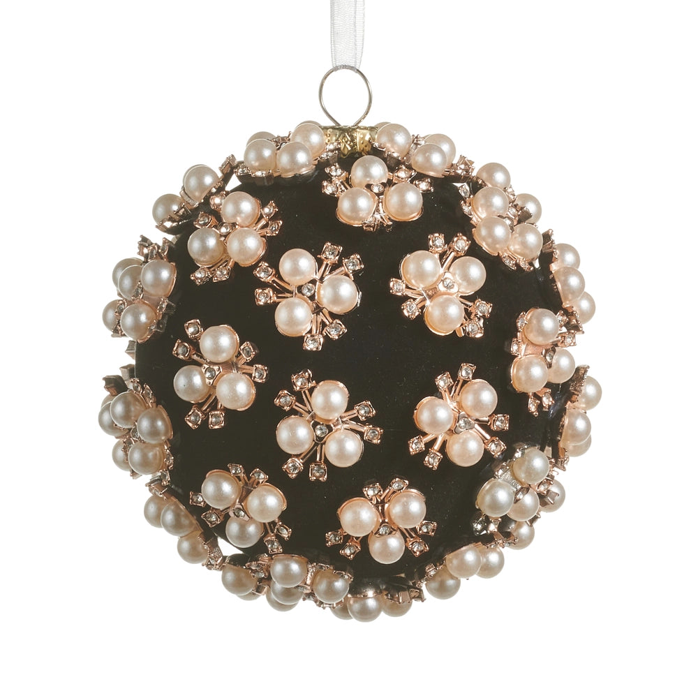 4" Pearl Clustered Black Ball Ornament Bows & Baubles