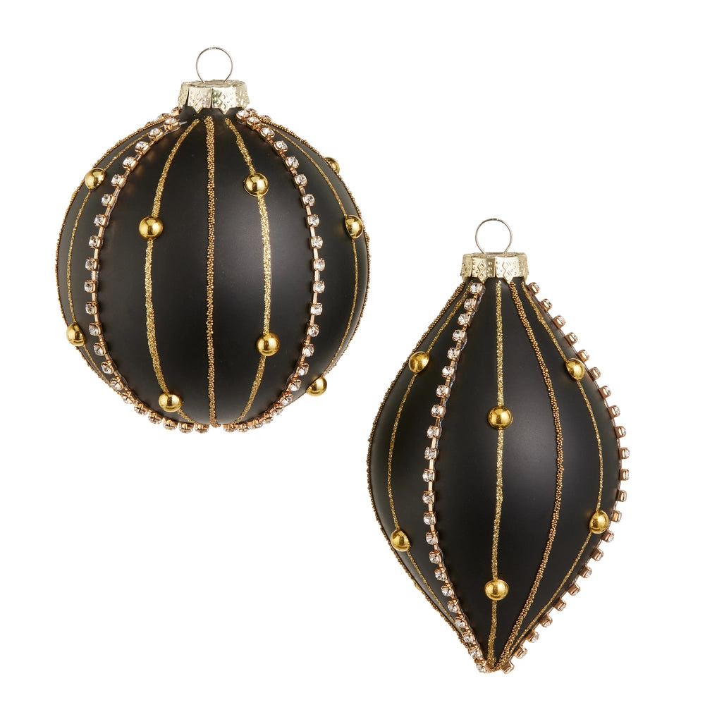 4" Embellished Black Matte Ornament Bows & Baubles