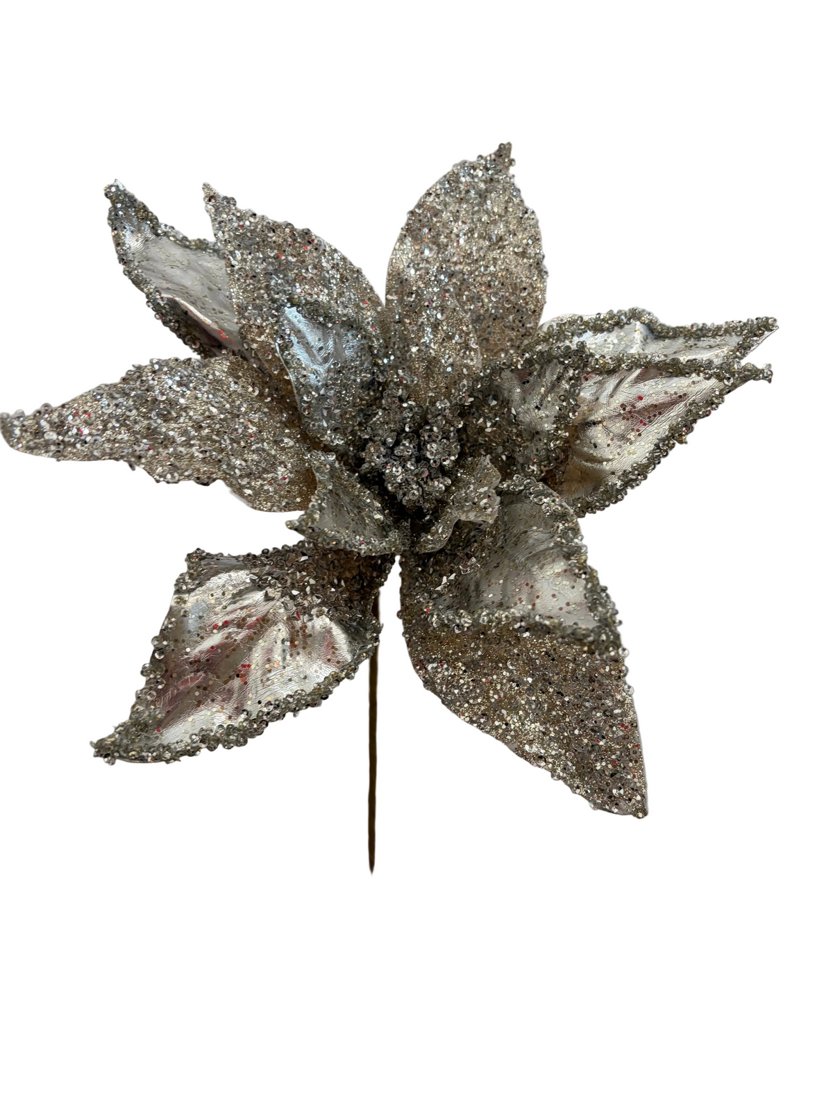 24" METALLIC BEADED POINSETTIA STEM