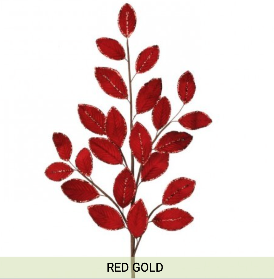 Espiga hojitass velvet rojo y brillo dorado 26"
