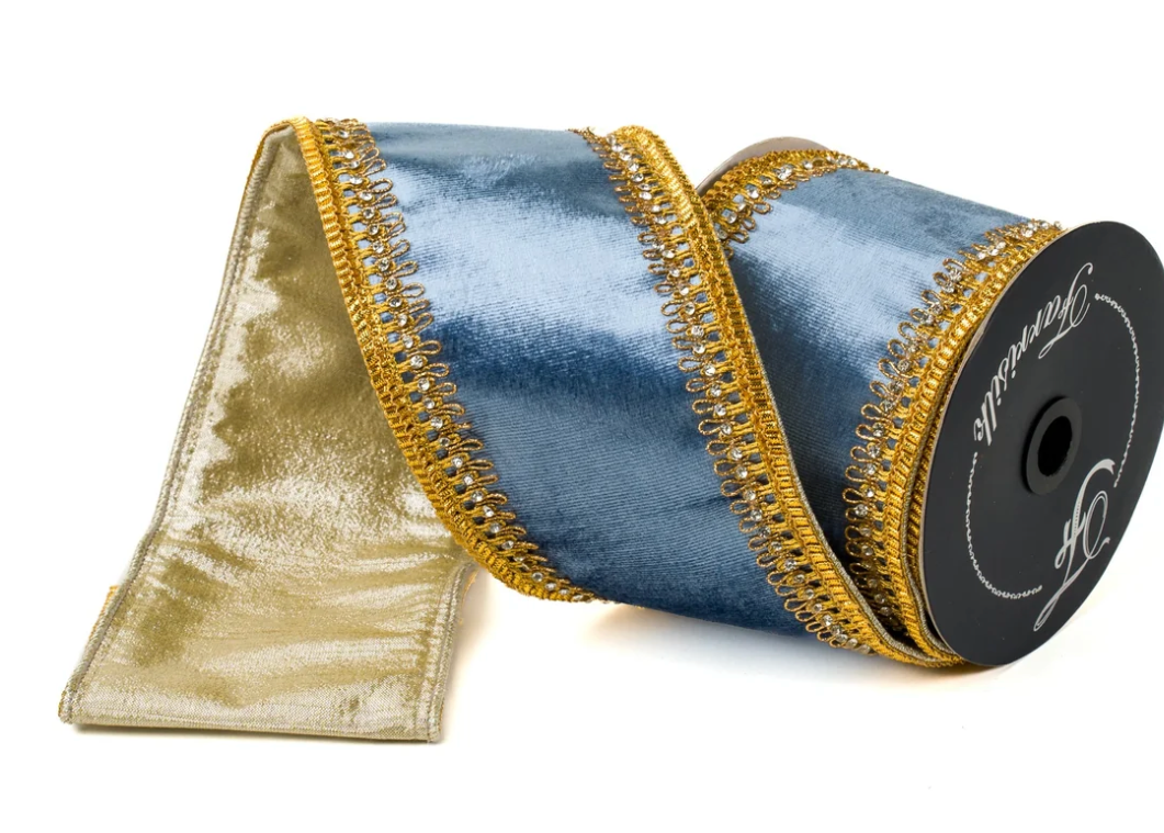 Cinta 4" Azul y Dorada Velvet