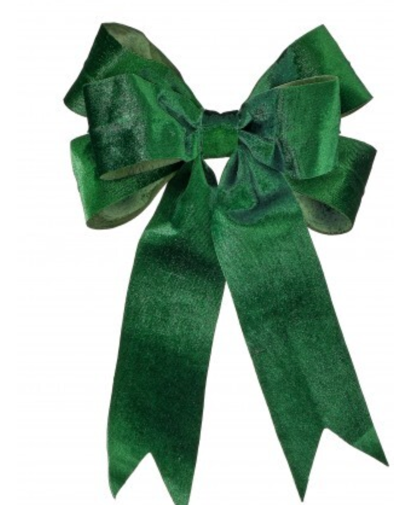 14" VELVET PREMADE BOW EMERALD