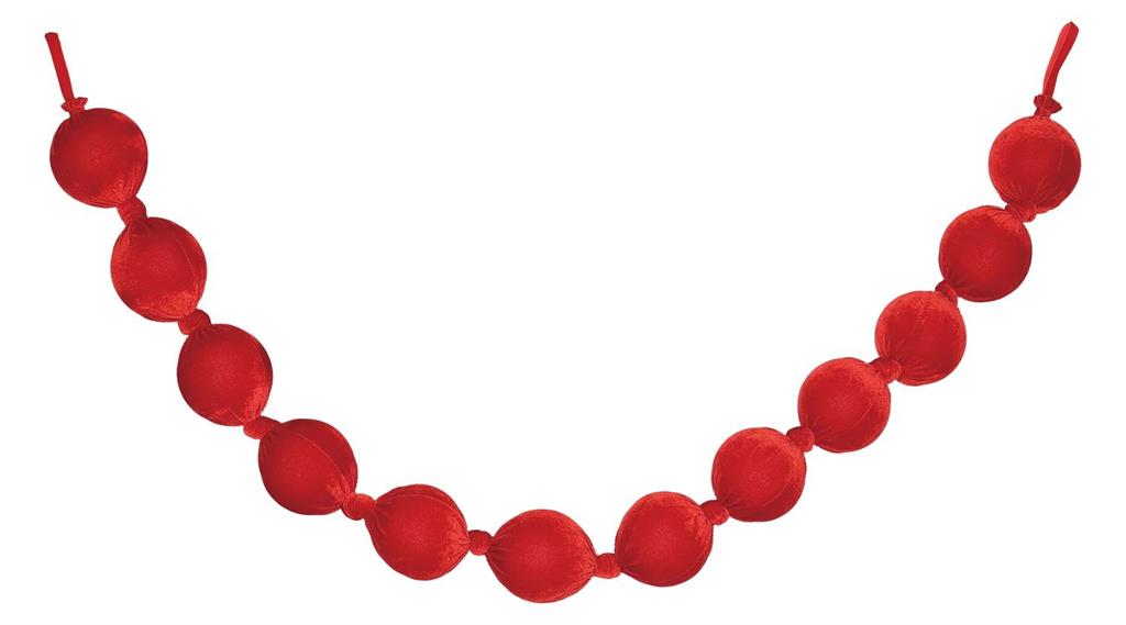 VELVET BALL GARLAND, 6" RED