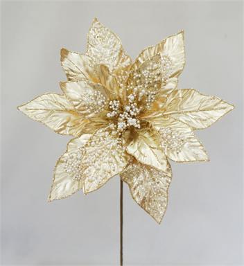 METALLIC POINSETTIA SPRAY WITH PEARL,20, CHAMPAGNE