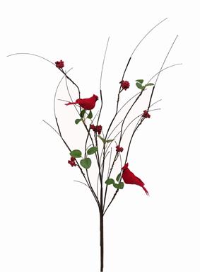 TWIG, RED BERRY & CARDINAL, BRANCH, 37'', RED/GREEN