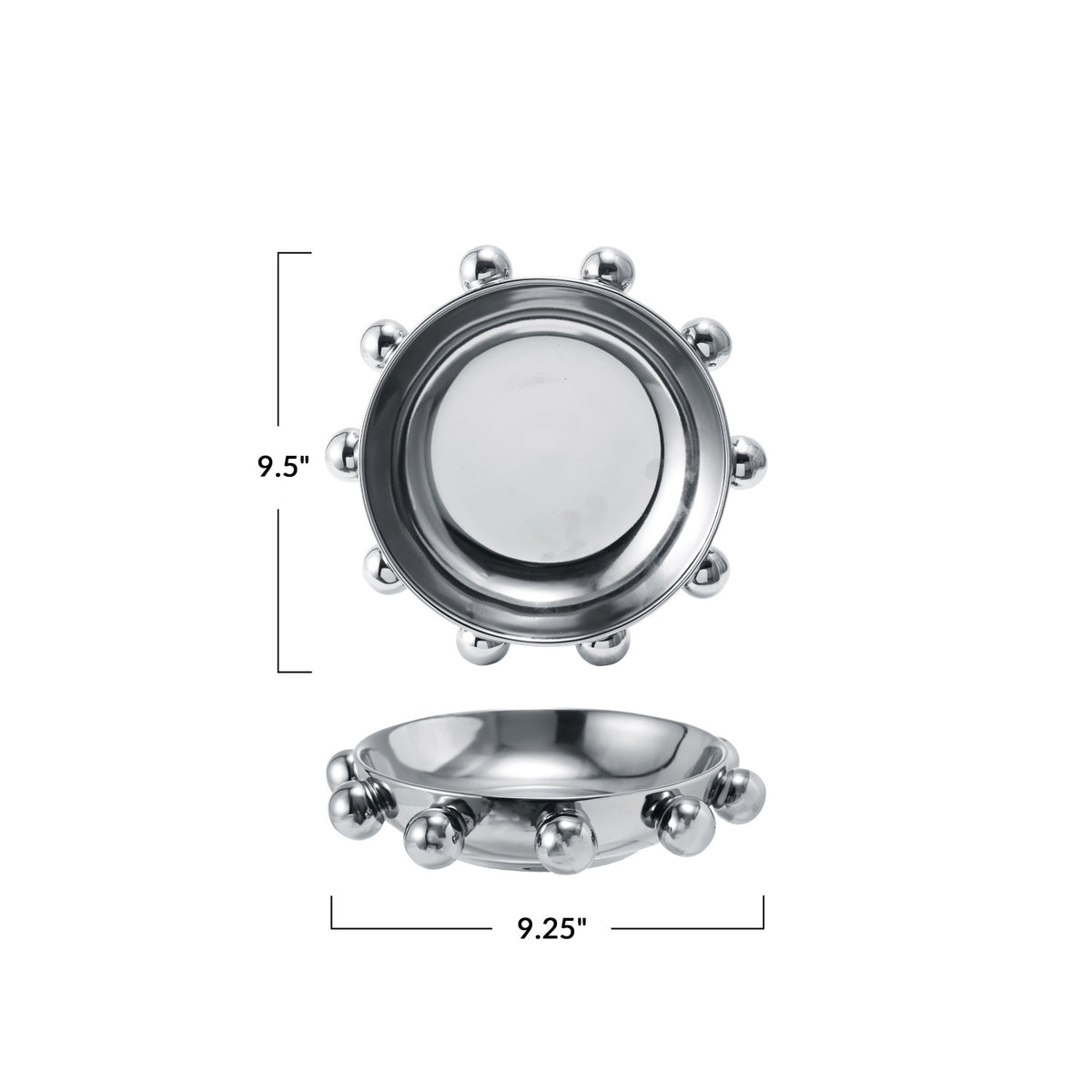 9.5  Dish W Beads, Chrome Finish