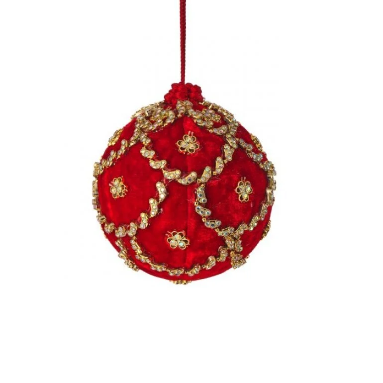 4"JEWELED SCALLOPED VELVET BALL ORNAMENT