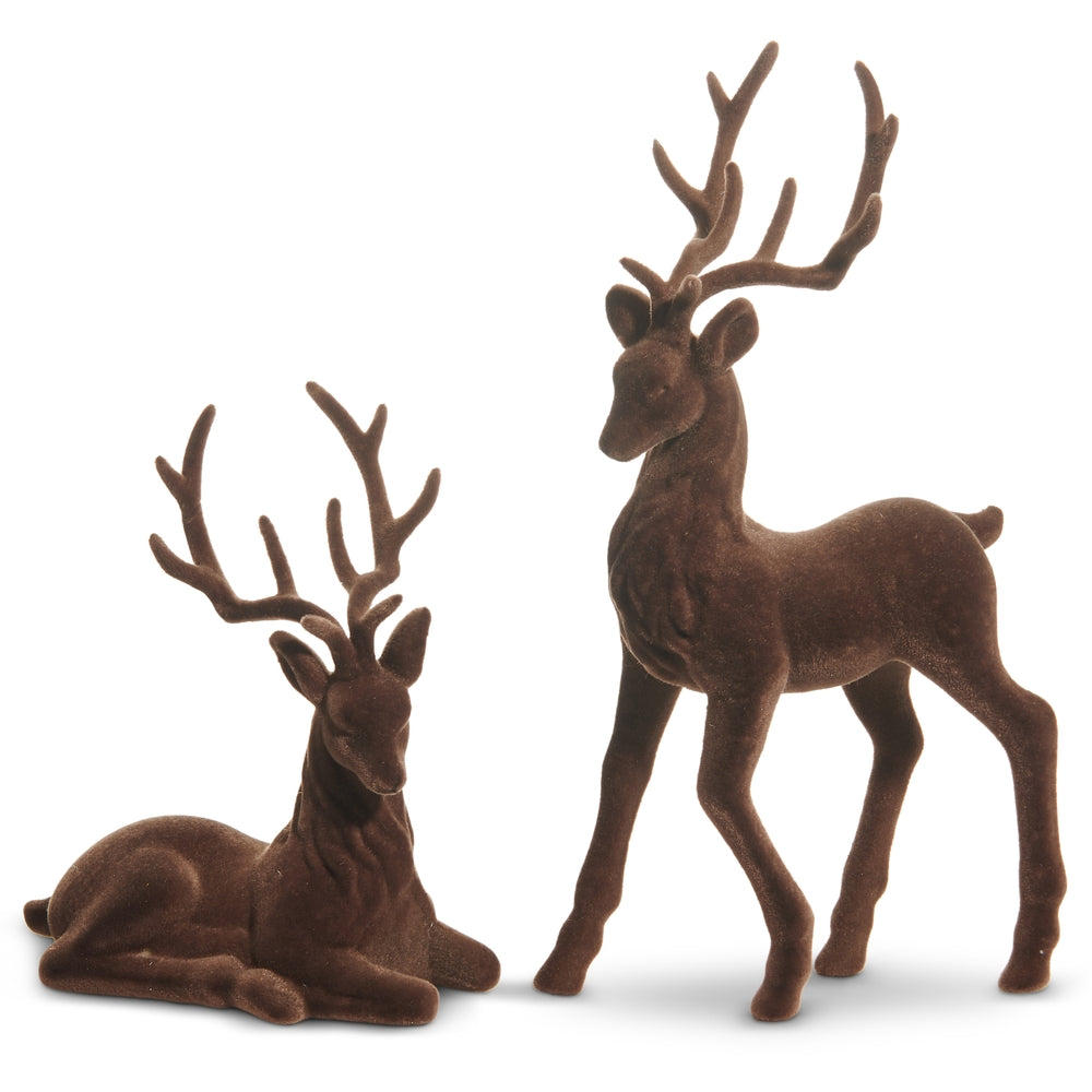 15" Brown Flocked Deer 2 Set