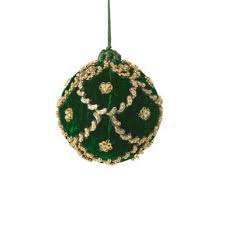 4"JEWELED SCALLOPED VELVET BALL ORNAMENT