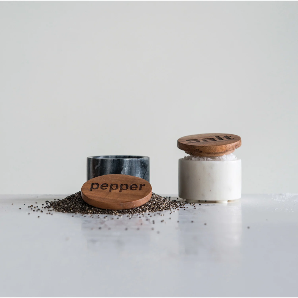 Marble Salt &Pepper Pot Wood SET 2